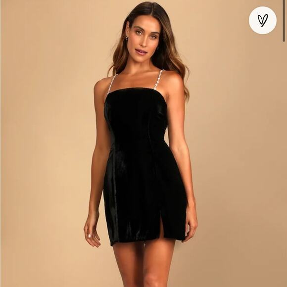 NWT House of Harlow Black Velvet Mini Dress with Crystal Straps - Picture 1 of 8